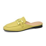 Mules Fashion Design Square Toe Chains Slippers Shoes Summer Outdoor Office Wear Green Yellow Sandals