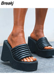 2023 Summer Chunky Platform Woman Mules Shoes Slides Platform Wedges Leisure Comfy Outdoor Slippers Woman Beach