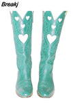 Design Female Western Boots Pointed Toe Slip-On Heart-Shaped 2023 Fashion Cowgirl Comfy Women Knee High