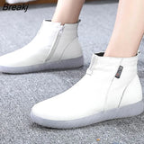 Genuine Leather Ankle Boots Women Comfortable Zip White Booties Woman 2022 Nurse Shoes Warm Fur Lining Platform