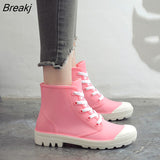 Fashion Rain Boots Women Shoes Candy Color Non-slip Jelly Shoes Woman Ankle Boots Lace Up Waterproof Gum'd