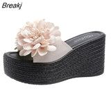 Heels Summer Beach Platform Women Wedge Slippers Appliques Butterfly-knot Female Sandals Clog Shoes Slides Women