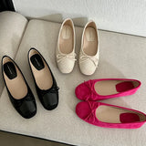 Women Gentle Bowknot Ballet Flat Shoes Korean Fashion Retro Elegant Round Toe Stiletto Pumps Autumn Dress Loafer Casual