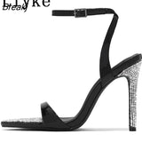 Fashion Glitter Rhinestones Ladies High Heels Sexy Sandals Summer Crystal Pointed Toe Party Wedding Stripper Shoes