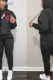 Two Piece Set Women Hooded Sweatsuits Fashion Pink Letter Leopard Print Tracksuit Casual Female Outfits Streetwear