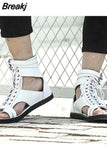 Summer New Men's Fashion High Top Sandals Versatile Men's ROMAN SANDALS Pu Casual Lace Up Zipper Sandals Men Shoes Size