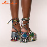 Women's Platform Sandals Wedges Heels High Heel Shoes Gray Snake Veins Leisure Footwear Chunky Heels Comfy Women