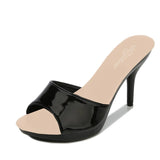 Brand Summer Slippers Women Mixed Colors PU Fine Heel 9cm Outside Sandal Platform Sexy Slipper Women Shoes Slides