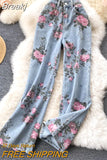Print Jeans Women Vintage High Waist Denim Long Pants 2023 Fashion Autumn Casual Wide Leg Full Length Denim