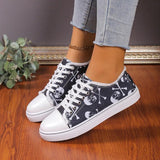 Women's Sunflower Print Canvas Shoes, Casual Round Toe Lace Up Low Top Sneakers, Comfy Flat Walking