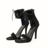Sexy Open Toe Lace Hollow Cross Sandals for Womens Roman Shoes Side Zipper Thin High Heels Cool New Designer