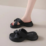 Women Slippers Summer Shallow Med Slides Platform Fashion Butterfly-Knot Shale Female Beach Soft Luxury Sabot