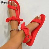 Women Bowknot Sandals Summer Beach Color Flat Lace Up Bow Shoes for Ladies Fashion Outdoor Leopard Beach Open Toe
