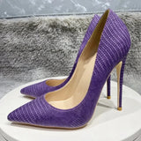 Purple Crocodile Effect Women Pointy Toe 80 100 120 High Heel Shoes for Birthday Party Elegant Ladies Stiletto