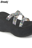 Design Gothic Style Vampire Cosplay Platform Wedges Woman Shoes Sandals Summer Cosy Fashion Women Shoes Slipper