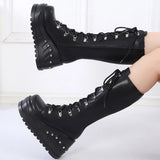 Design Gothic Style INS Hot Sale Fashion Boots Women Shoes Autumn Punk Black High Heels Platform Wedges Boots