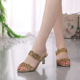 New Water Drill Sandals Women Wear Slippers With Mid-Summer Heel Fashion Crystal Anti-Skid Fishing