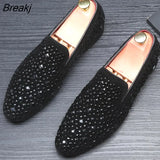 Men's Casual Shoes Bright Diamond Rhinestone Nightclub Hairdresser Leather Shoes Leisure Business Leather Wedding Party