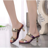 New Water Drill Sandals Women Wear Slippers With Mid-Summer Heel Fashion Crystal Anti-Skid Fishing