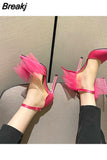 Tulle Bow Heels Designer Stiletto High Heels Women Pumps 2023 Pink Satin Wedding Shoes Bride Ladies Party Prom