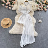 Stylish Women Shirt Solid Summer Fashion O-neck Cut-out One Shoulder Single Breasted Slim Waist Irregular Pleated Shirt