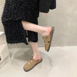 Woman 2024 Trend Women's Suede Mules Slippers Platform Flats Boston Clogs Sandals Fashion Outdoor Slip on Beach