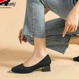 Solid Color Single Shoes Women Low-Heeled Square Toe Shoes Spring Autumn Knitting Shoes Plus Size