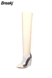 Women Winter Transparent Over The Knee Boots Woman Pointed Toe 12CM Crystal High Heel Pump Fashion Silver Ladies
