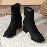 Winter New Round Head Frosted Leather Back Zipper Women's Comfortable and Warm External Wearing Bare Boots