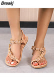 Womens Shoes 2023 Flat Sandals Suit Female Beige Flip Flops Platform Summer Heels Large Size Luxury New Without Black