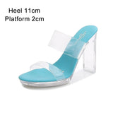 slippers women 2023 Summer New Transparent Word Female Slides Square Crystal Heel High Heels 11cm Women Catwalk