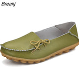 Moccasins Women Flats 2022 Autumn Woman Loafers Genuine Leather Female Shoes Slip On Ballet Bowtie Women's Shoes Big