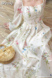 Floral Midi Dress Office Lady 2023 Summer Elegant One Piece Dress Korean Fashion Beach Style Causal Long Sleeve