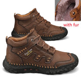 Men Hiking Shoes lace up plush Warm Walking Shoes Outdoor Non-slip high top Ankle Boots Winter Soft Sneakers men snow