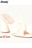 New 2023 Summer Woman Mules Shoes Sandals Super High Heel With Butterfly-knot Sweet Lady Office Shoes Plus Size