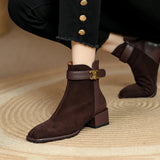 Vintage Thick Brown Boots 2024 Winter New Style Martin Boots Square Head Rear Zipper And Ankle
