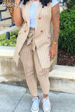 Fall 2023 Two Piece Set Women Outfits Solid Double Breasted Blazer Coat and Sashes Pants Office Lady Casual Street