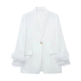 Sleeve Blazer Pant Sets Women Fashion Single Button Jacket Zipper Trousers Autumn Winter Office Outfits Outwear