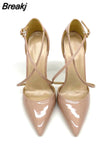 Women Patent PU Cross Strap Stiletto Pumps Pointed Toe 10cm High Heels for Elegant Ladies Chic Dress Shoes QP101