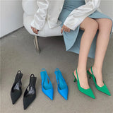2024 New Pointed And Stiletto Single Shoes, Empty Baotou Sandals, High-Heeled Shoes, Green Women's