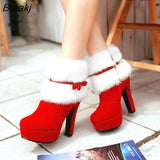 Women Boots Christmas Ankle Boots High Heels Ladies Shoes Femme Warm Short Boots botas de mujer Black Red Plus Size