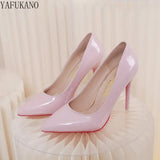 Stilettos High Heels 10Cm Sexy Pointed Toe Party Dress Shoes Patent Leather Red Bottom Wedding Shoes Large Size 42