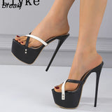 Runway Model Catwalk Super High Platform Slippers Women Sexy Party Nightclub Stripper Heels Open Toe Slides Shoes