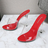Summer Women Shoes New Fashion Leopard Print Slippers Crystal Open Toed Sandals Women Sexy Transparent Heel 11cm High