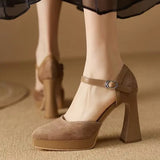 Toe Chunky Platform Pumps Women 2023 Spring Faux Suede Very High Heels Shoes Woman Ankle Buckle Thick Heeled Party