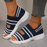 Knitted Platform Sandals for Women Summer 2024 Roman Peep Toe Flat Sandals Woman Plus Size Breathable Mesh Walking