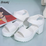 New White High-heeled Women's Sandals Women's Chunky Heel Wedge Platform Sandals Fish Mouth Shoes Roman Sandals for
