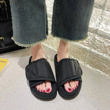 Med Ladies' Slippers Luxury Slides Platform Big Size Designer Summer Rubber Flat PU Fashion Hook & Loop Cotton
