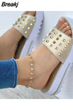 Size Women rivet Slippers Shoes Summer 2023 Comfort Platform Casual Slip Sport Beach Sandalias Chaussure