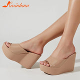 Summer 2023 New Arrivals Women's Sandals Peep Toe Wedge High Heels Slipper Shiny Rhinestones Comfy Walking
